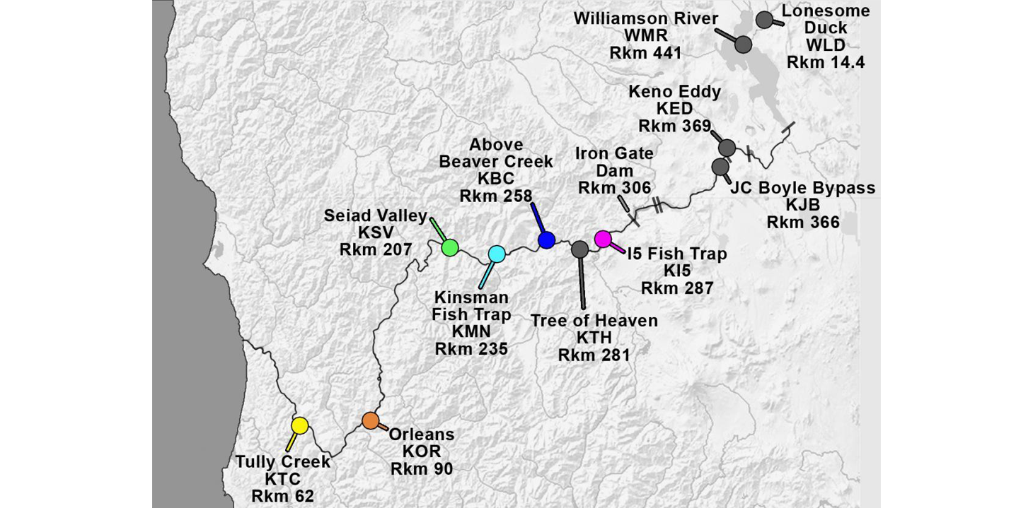 Map of the lower Klamath River showing sampling sites