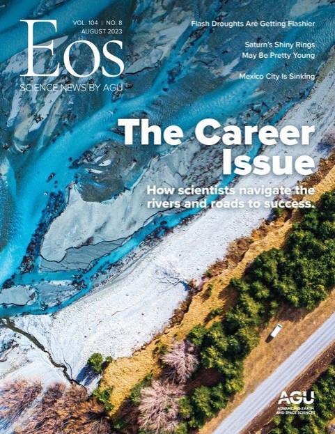 The August 2023 cover of Eos, AGU's newsletter.