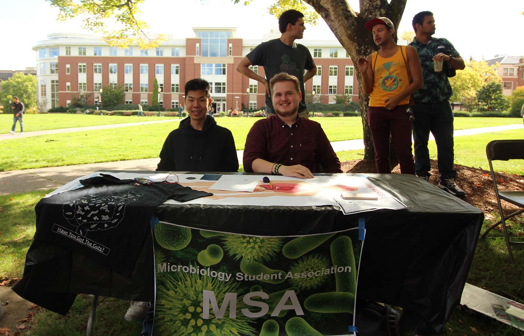MSA Club officers tabling a booth at the College of Science Fall Welcome Social in 2019.