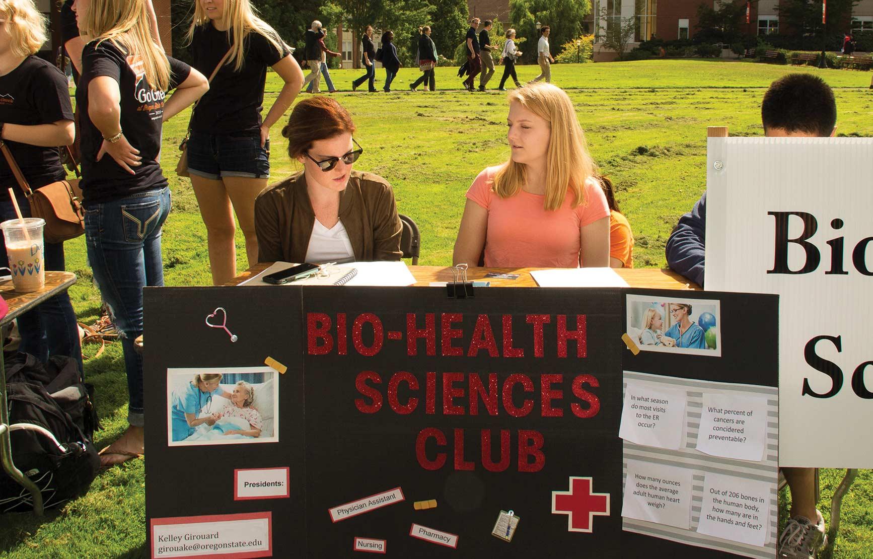 BioHealth Sciences Club booth at the College of Science Fall Welcome Social outside of Kidder Hall.